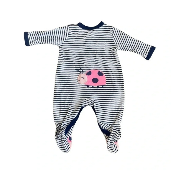 Set of 3 Footsie Pajamas for 0-3M - Lasy Bug - Stripes - Polka Dots - Cotton - Picture 3 of 13